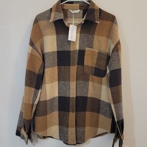 Casual Plaid Shirt Jacket for Men - Brown and Black